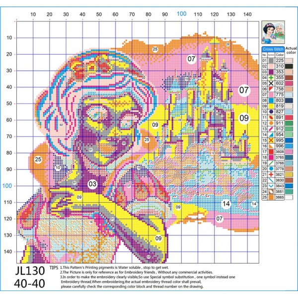 11ct Full cross stitch | Princess（40x40cm） Painting By Numbers UK